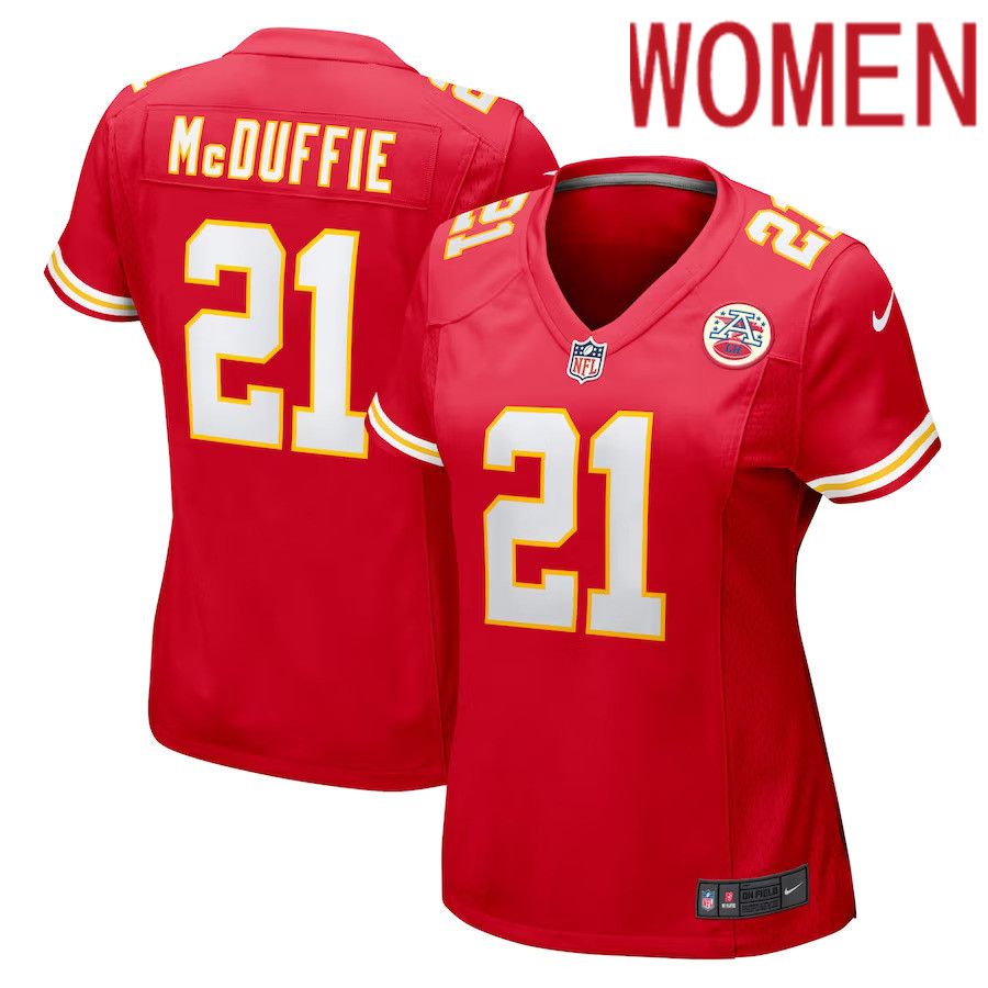 Women Kansas City Chiefs #21 Trent McDuffie Nike Red Game Player NFL Jersey->women nfl jersey->Women Jersey